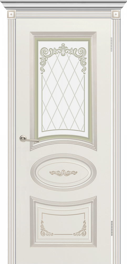 Дверь со стеклом Арма ПО белая эмаль + патина
