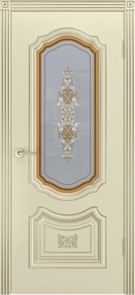 Дверь со стеклом Катания В3 ПО шампань с патиной белое золото