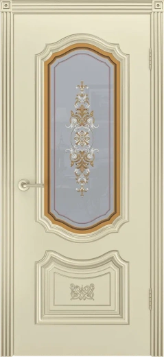 Дверь со стеклом Катания В3 ПО шампань с патиной белое золото