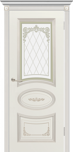 Дверь со стеклом Арма ПО белая эмаль + патина