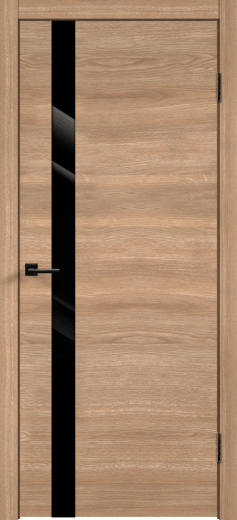 Дверное полотно Экошпон SMART Z1 цвет Дуб Европейский горизонт стекло Лакобель черное